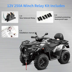 250A 12V Winch Solenoid Relay Contactor Winch Rocker Thumb Switch with Mounting Brackets Terminal Caps and Handle Bar Control Switch for ATV UTV 1500lb-5000lb