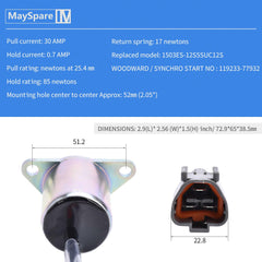 Fuel Shut Off Solenoid 1503ES-12S5SUC5S,SA-4562,119653-77950 119285-77950; 119233-77932, 1503ES-12S5SUC12S, 119233-77931, 425-35925