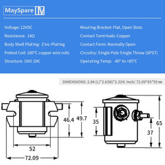 3 Terminal 12V solenoid specification table