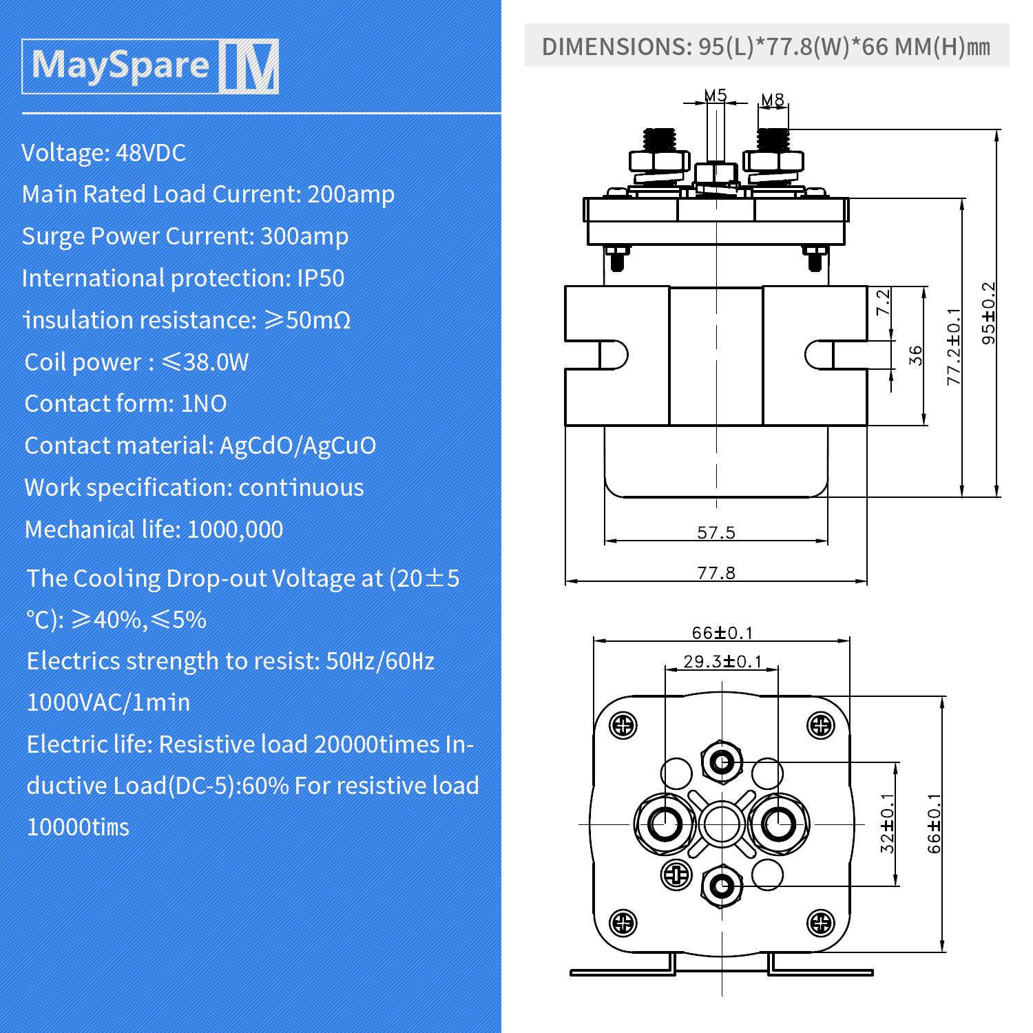 48v solenoid relay switch Specification Table