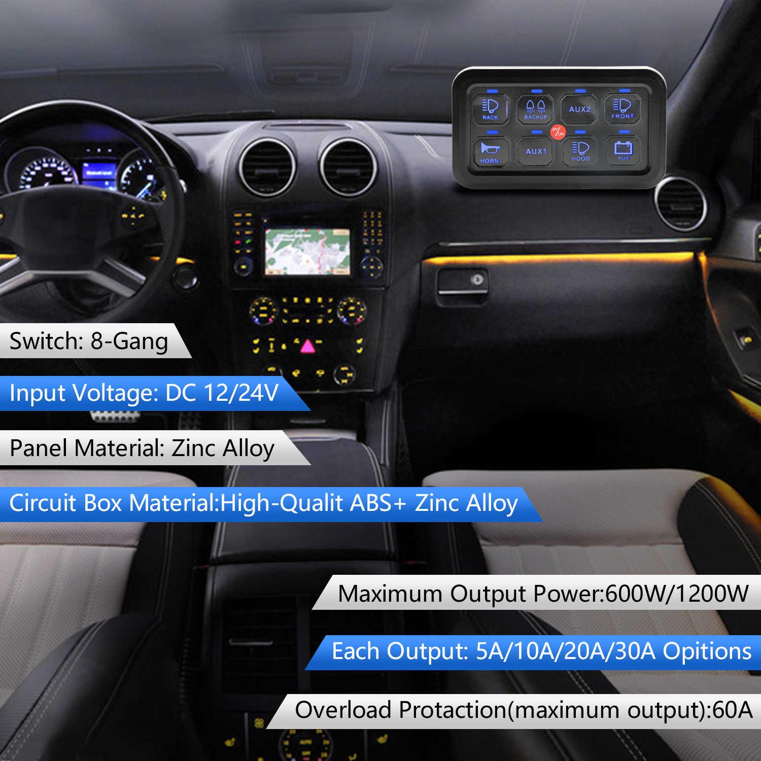 DC 12v 24v 8 gang switch panel made of zinc alloy