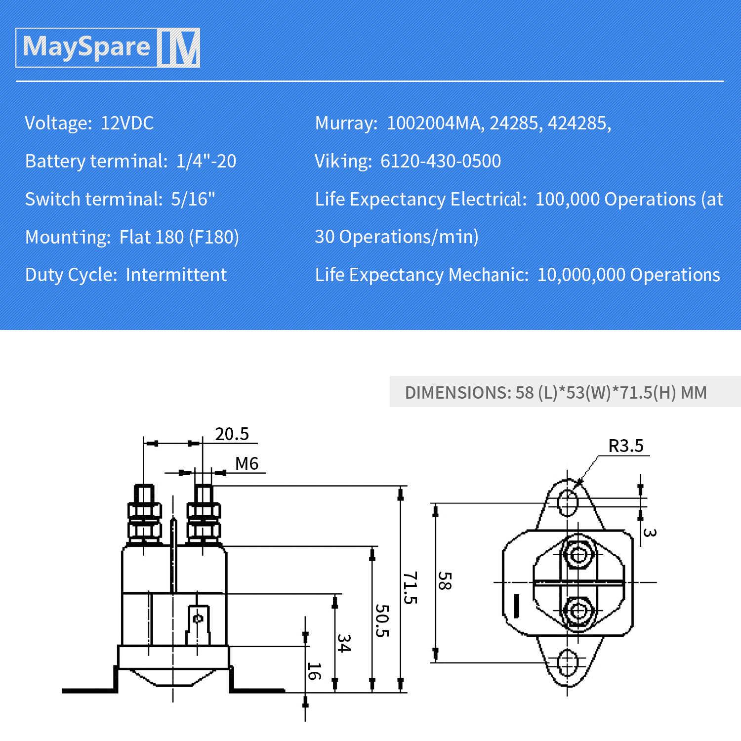 Lawn mower 12v starter solenoid Specification Table