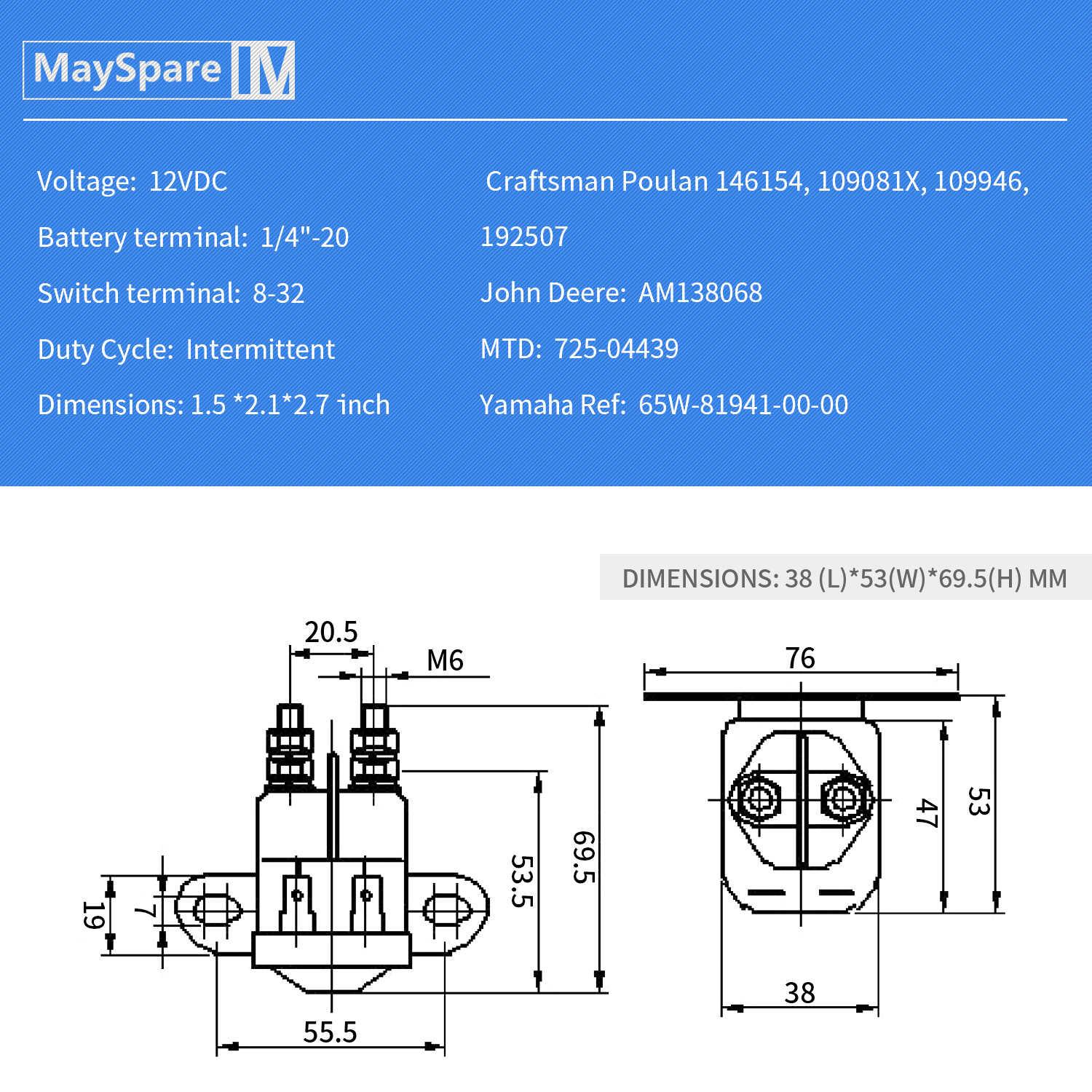 Lawn mower 12v starter solenoid Specification Table