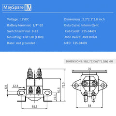 Lawn mower 12v starter solenoid Specification Table