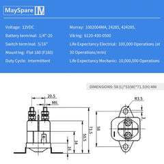 Lawn mower 12v starter solenoid Specification Table