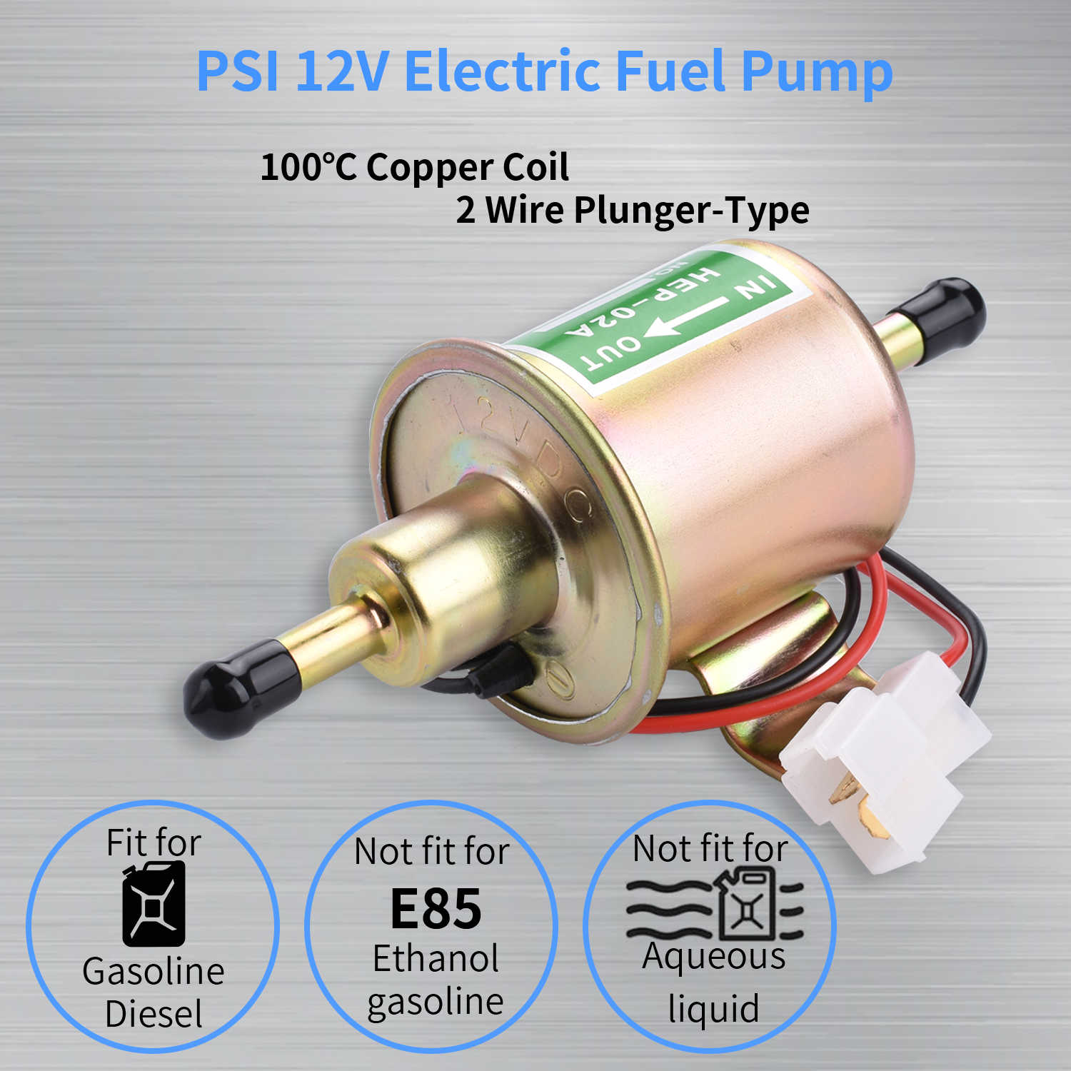 Universal Gas and Diesel Electric Fuel Pump DC 12V (Output Pressure 3-6  PSI) Heavy Duty Inline Fuel Pump Metal Solid Petrol 12 Volts HEP-02A