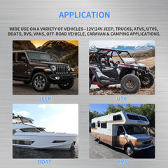 Wide Use on a variety of vehicles 12V 24V Trucks ATVs UTVs Boats RVs Vans Off road Vehicle Caravan Camping Applications